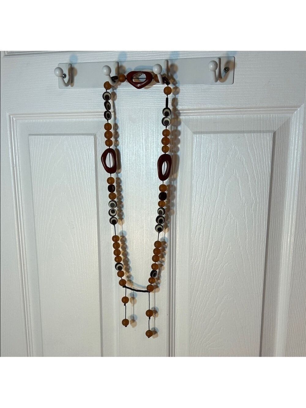 Boho Beaded Statement Necklace – Brown, Amber & Cream Tones